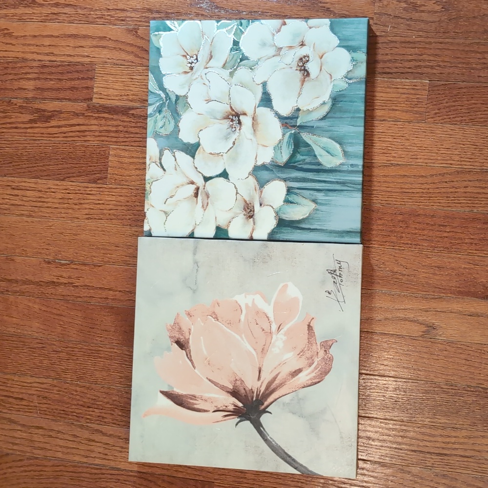 Bundle of 2 Canvas Flower Textured Prints 12x12x1